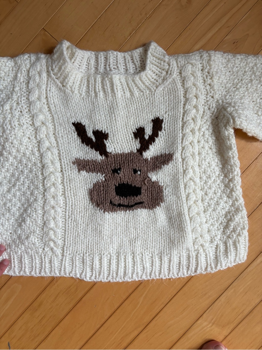 Kids Cream Cable Knit Reindeer Sweater